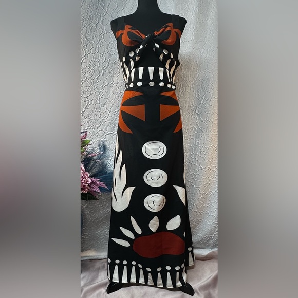 Commense- Cut Out Sleeveless Black,White, Orange Abstract Maxi Dress (XL)‼️NWT‼️ - Picture 3 of 16